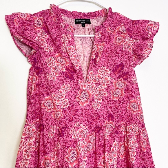 Generation Love Floral Sun Dress Ruffle Pink Oversized V Neck Slip On Size XS - Picture 5 of 15